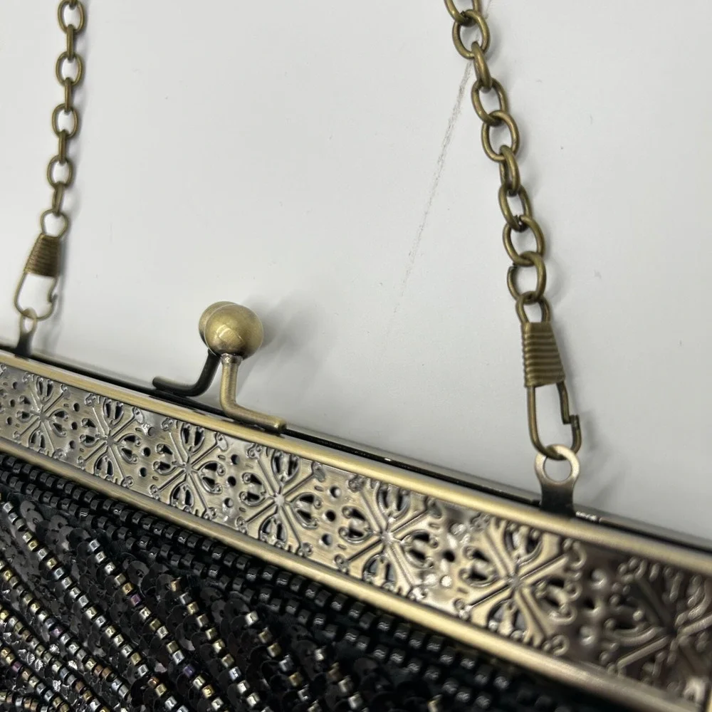 Peacock Black Clutch Purse Beaded Sequin Evening Bag Chain‎ Handle